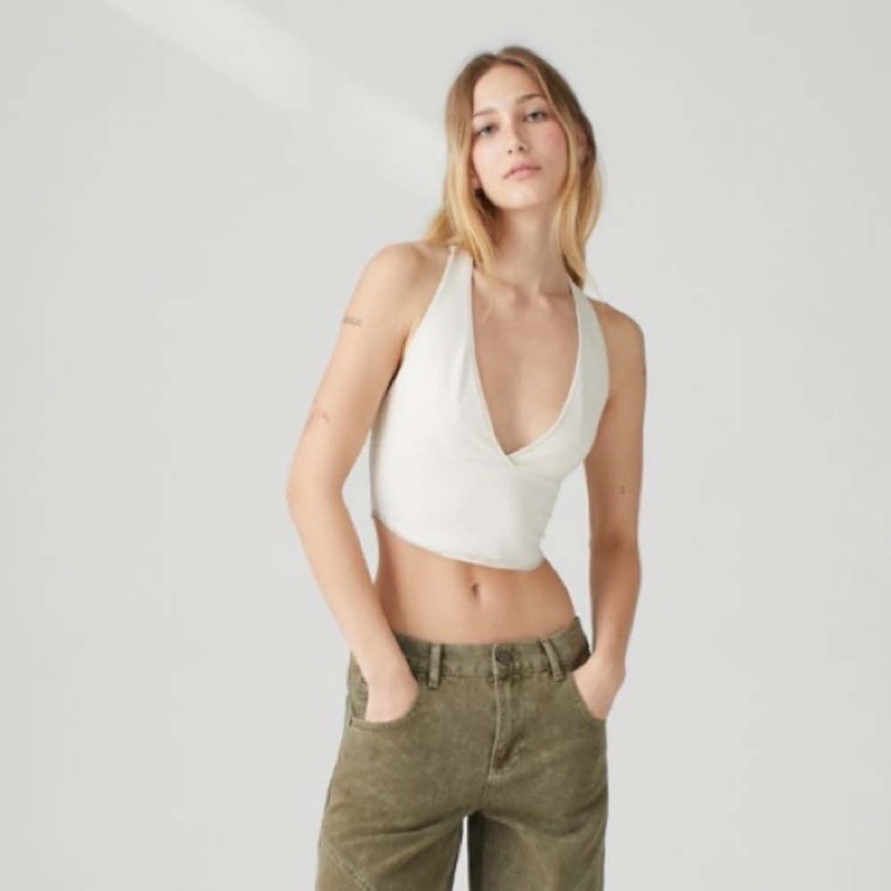 BNWT UO Perth strappy back plunge tank top white L